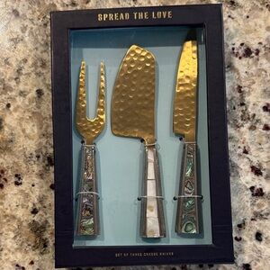 Anthropologie Gold and Silver Cheese Knife Set with Abalone Handles